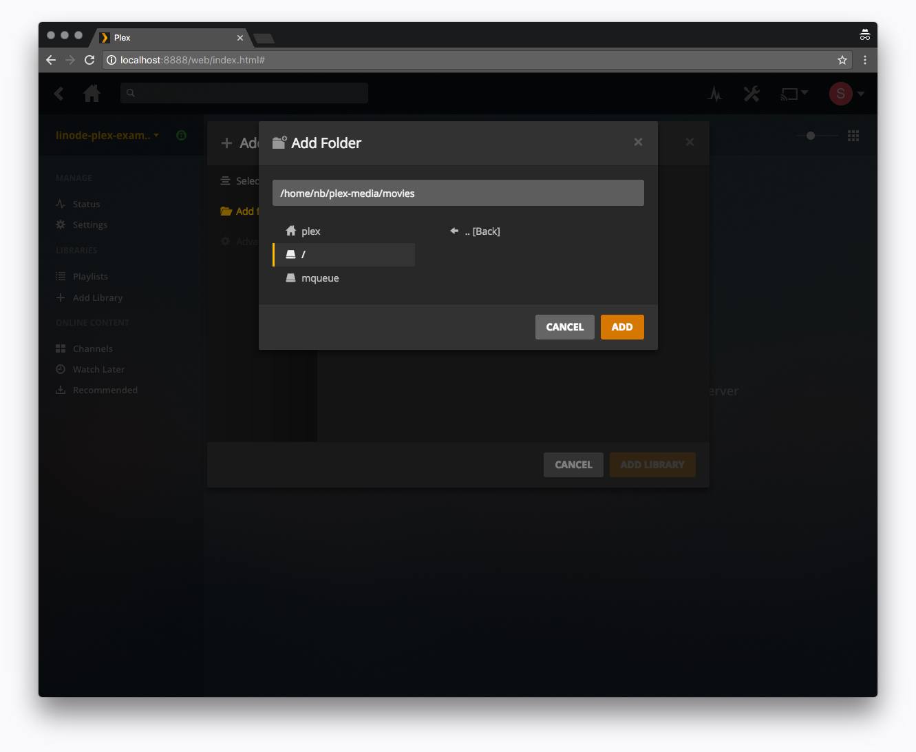 Plex web interface - Library location